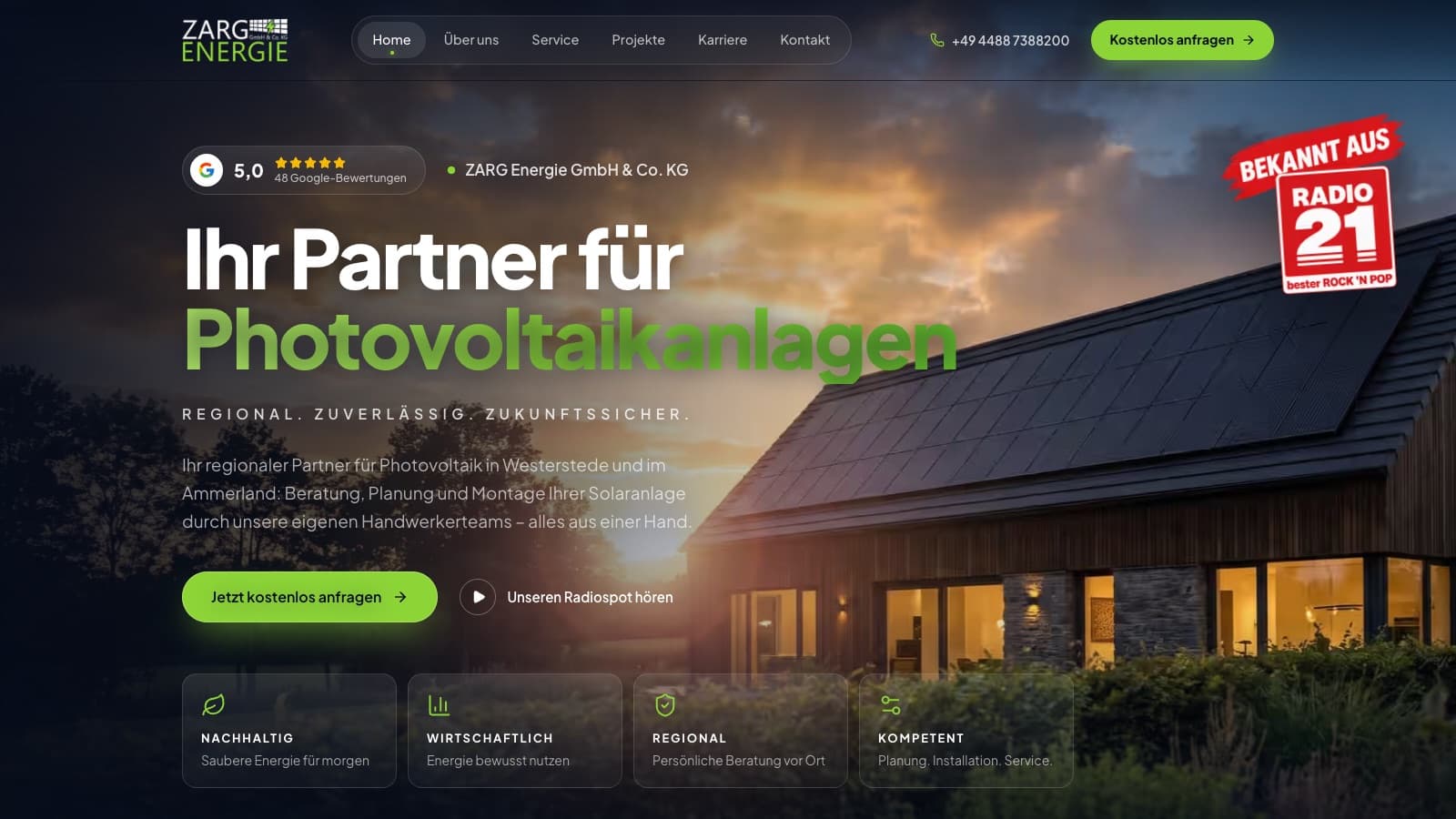 Website von ZARG Energie, gebaut von OMS Partner