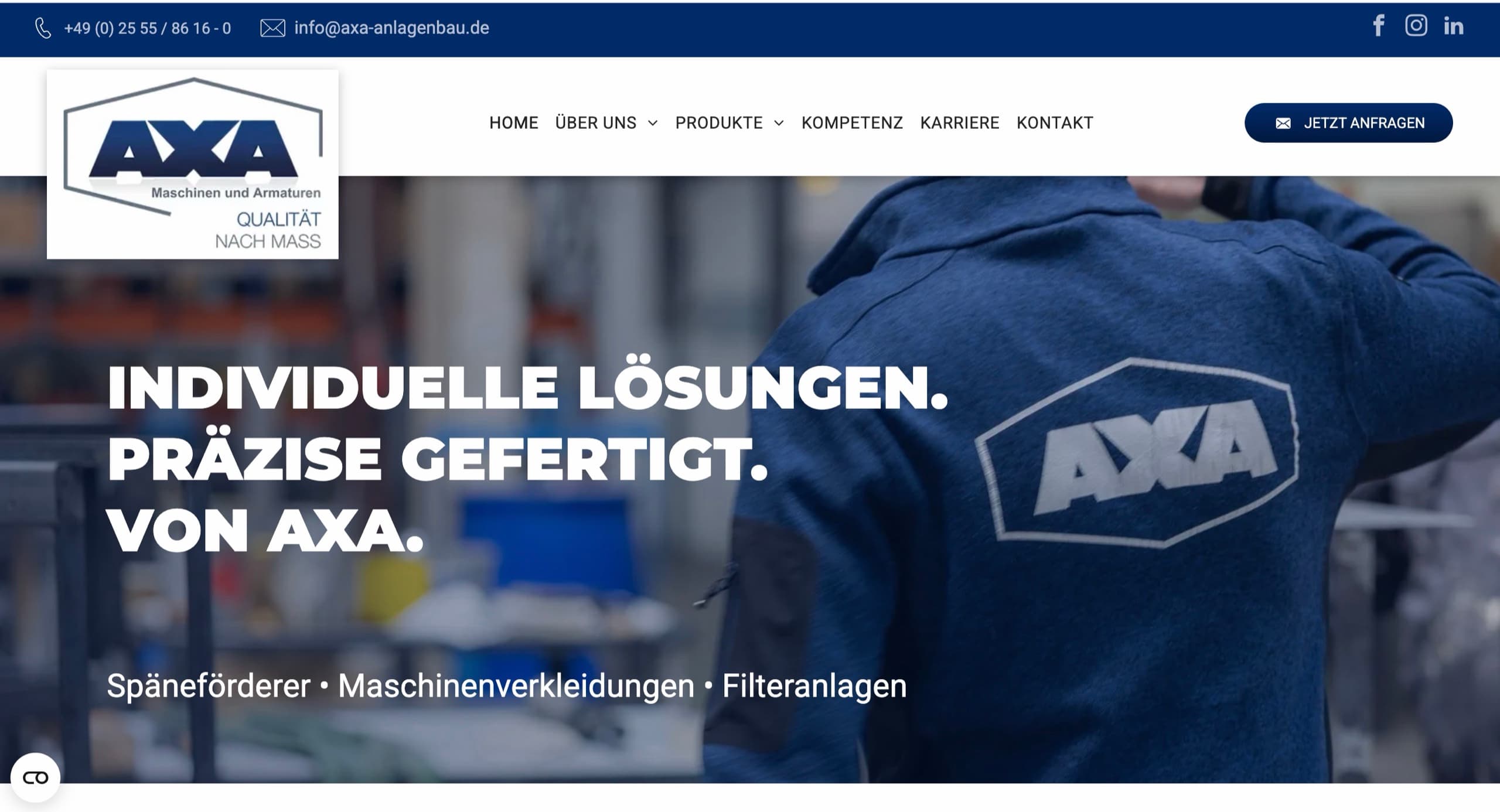 Screenshot der neuen Website von AXA Maschinen & Armaturen