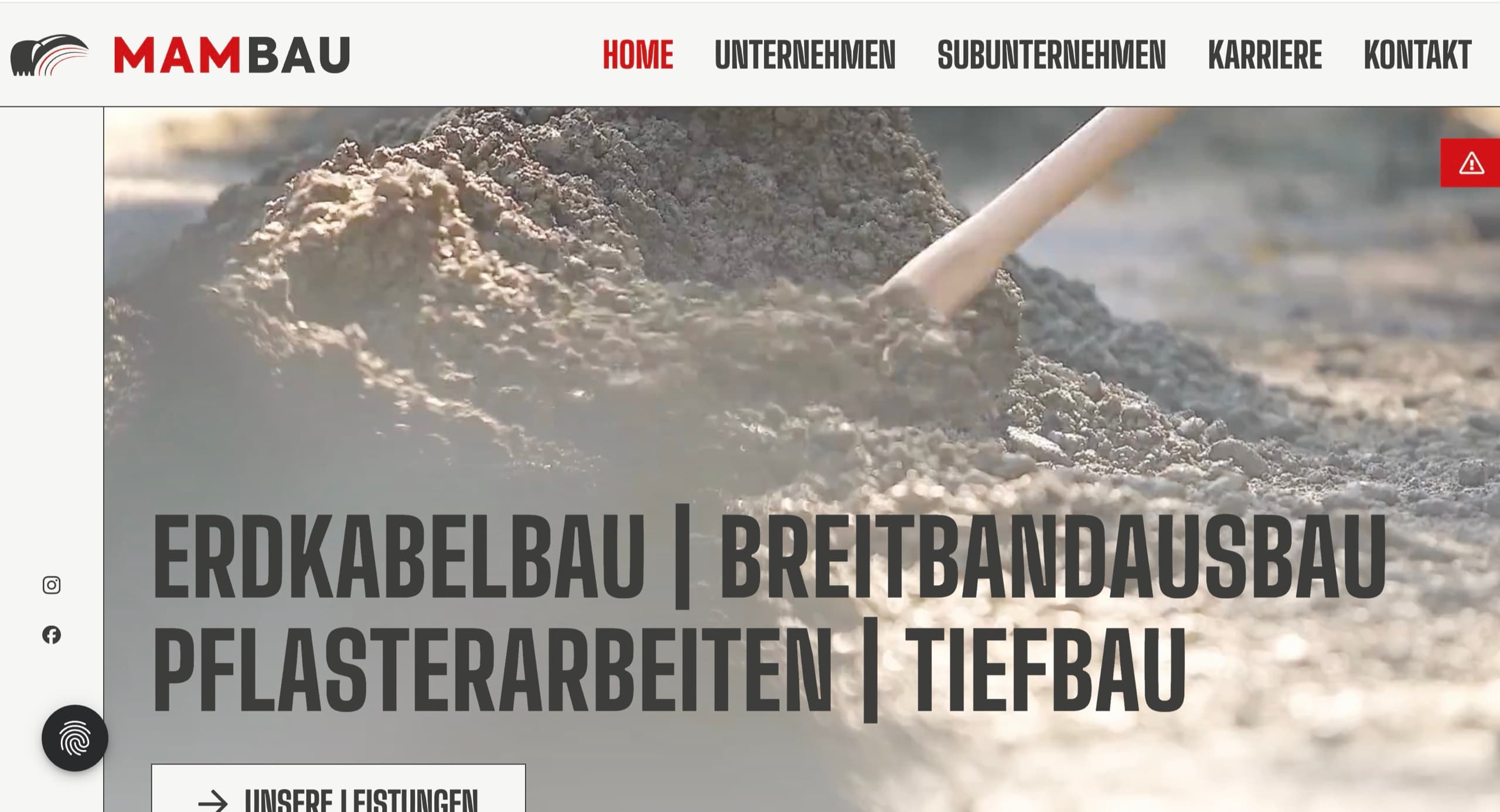 Screenshot der neuen Website von MAM-Bau