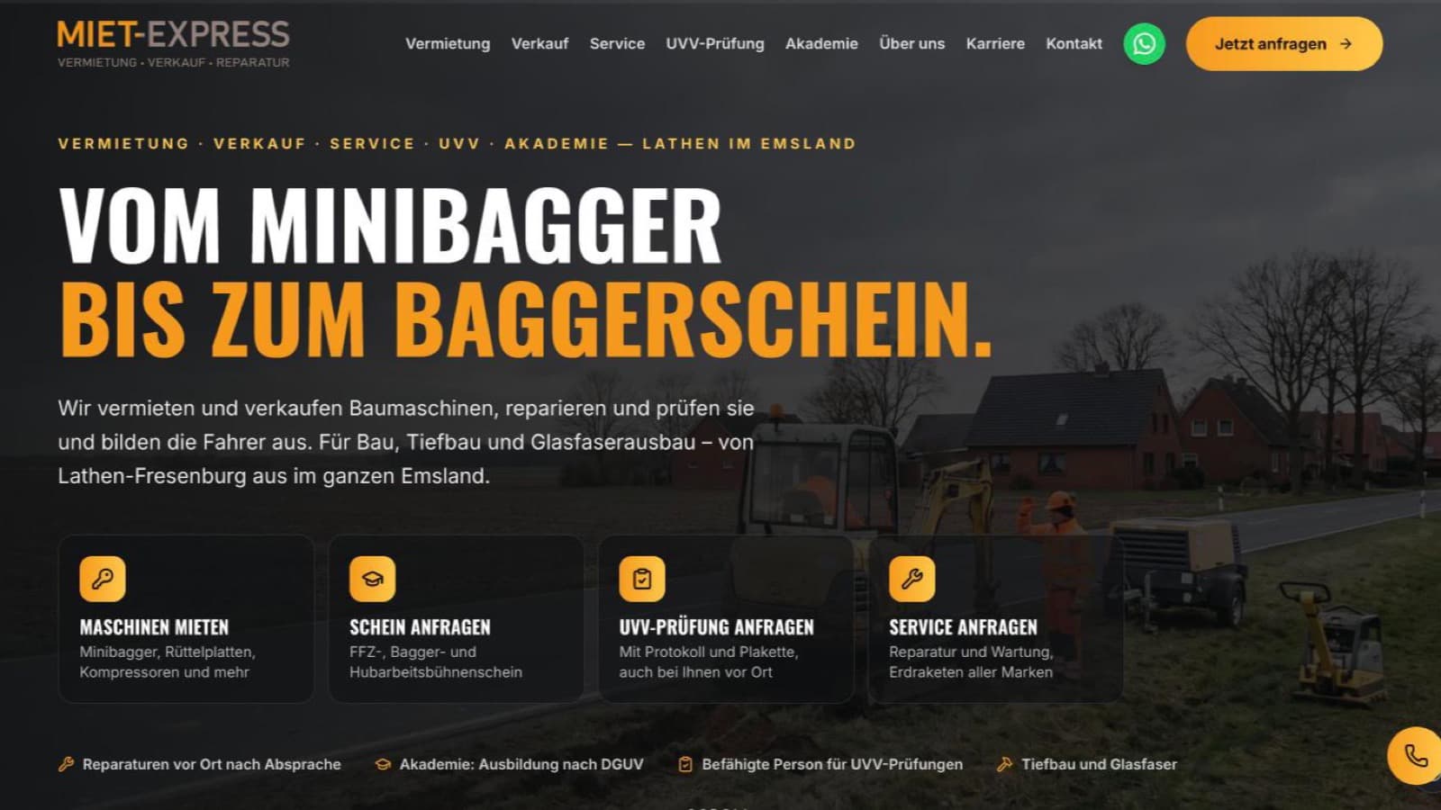 Screenshot der neuen Website von Miet-Express GmbH