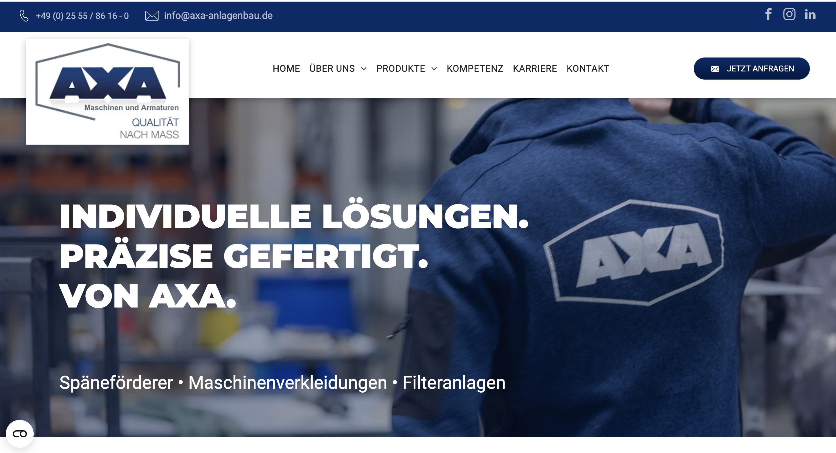 Screenshot der neuen Website von AXA Maschinen & Armaturen