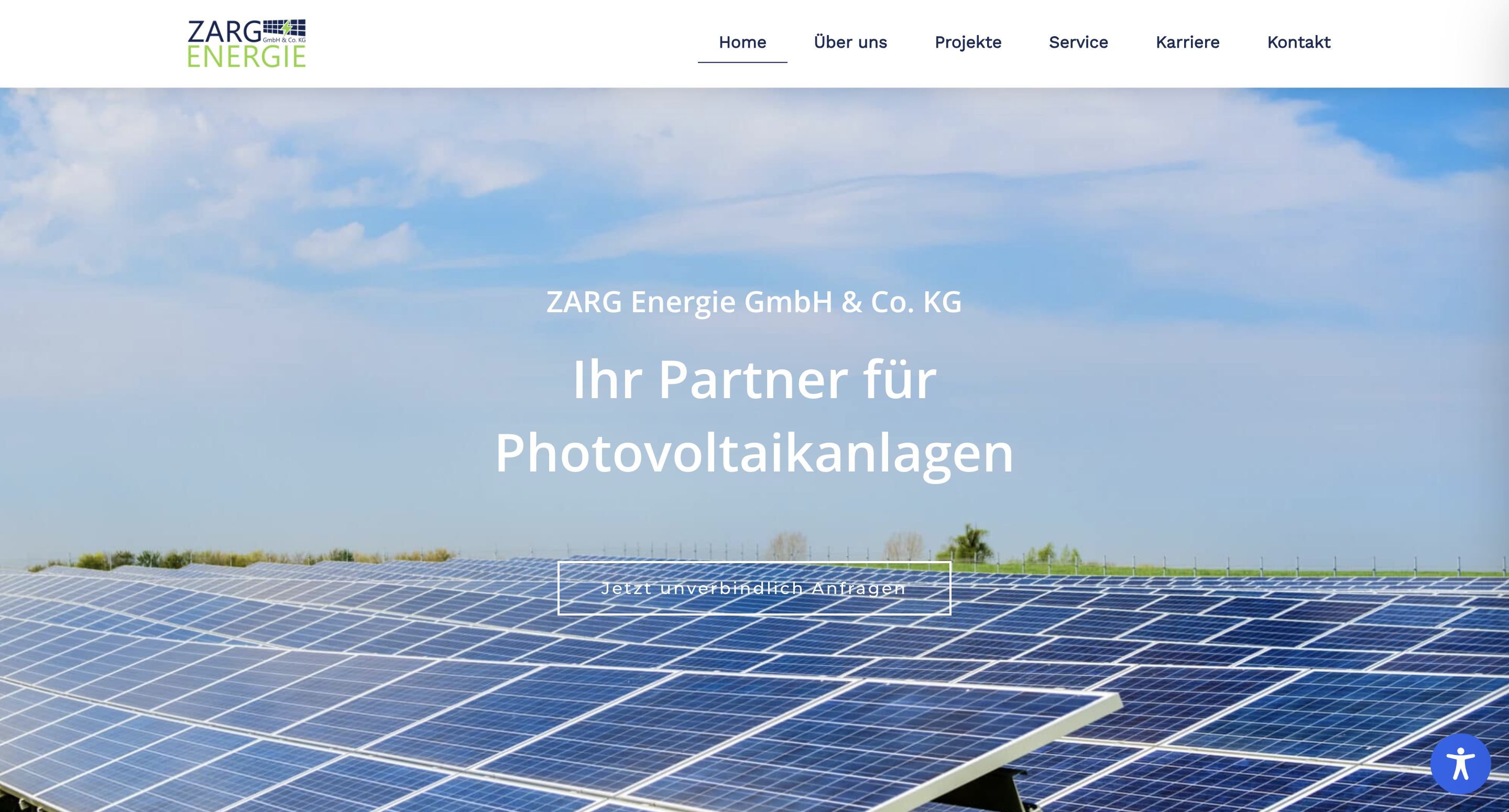 Screenshot der neuen Website von ZARG Energie GmbH & Co. KG